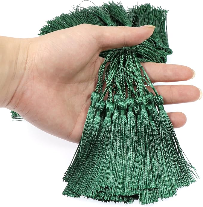 VAPKER 100 Pieces Green Silky Handmade Soft Tassels 13cm/5-Inch - Image 5