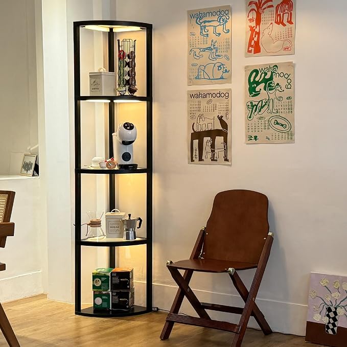 FENLO Corner Floor Lamp with Shelves, Dimmable LED Corner Shelf with Lights - Image 8