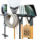 StoreYourBoard Wall-Mounted Rack With 4 Garage Hooks – Heavy-Duty Steel Holder Garage & Garden Storage for Shed, Workshop, or Home Organization – For Rakes, Shovels, Tools & More – 1 Pack, Black