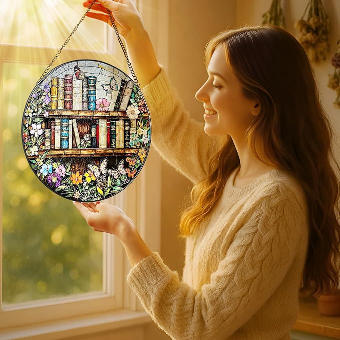 8'' Stained Glass Suncatcher Ornament, Stained Glass Window Hanging, Sun - Image 2