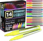 14 Pack Neon UV Fluorescent Acrylic Paint Pens, Double Pack of Both Extra Fine by ArtShipDesign