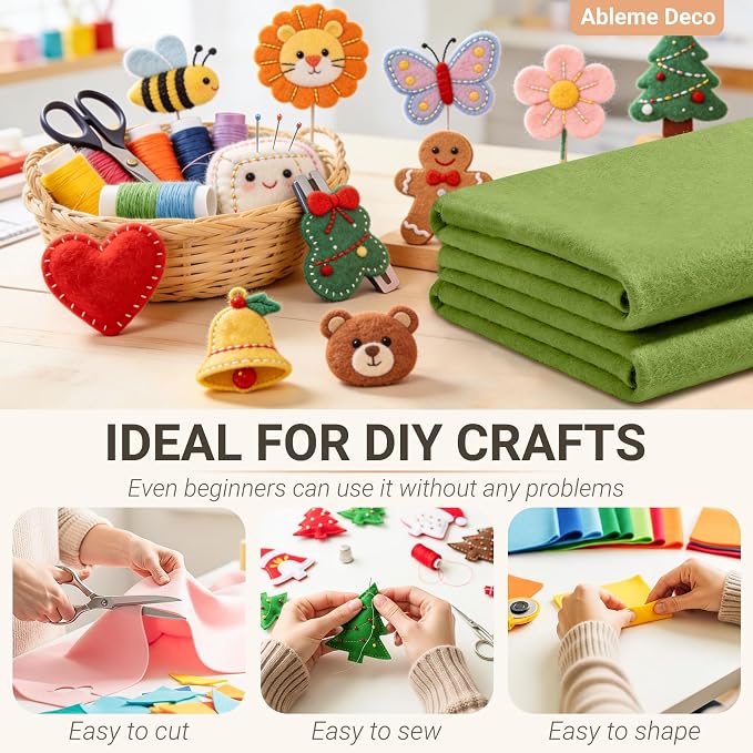 Moss Green Felt Fabric Sheets 18" x 18" 1.6mm Soft Craft Felt | Soft Precut - Image 4