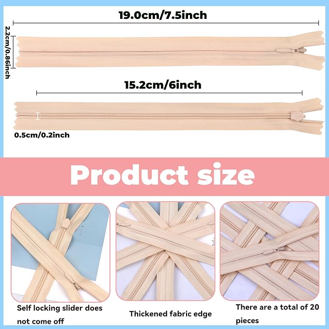 YAKA 20pcs Lvory Nylon Invisible Zippers Tailor Sewing Tools Garment - Image 2