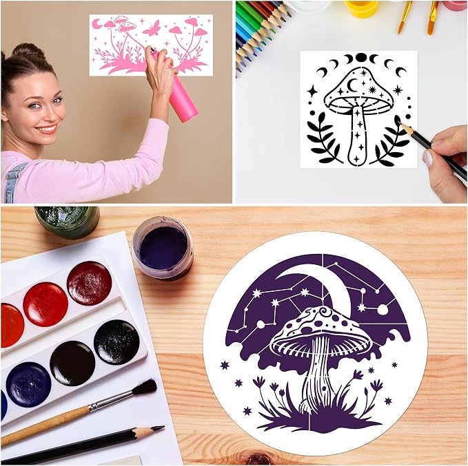 Keluna Mushroom Stencils for Painting, 12 Inch Large Reusable Crescent Moon - Image 4