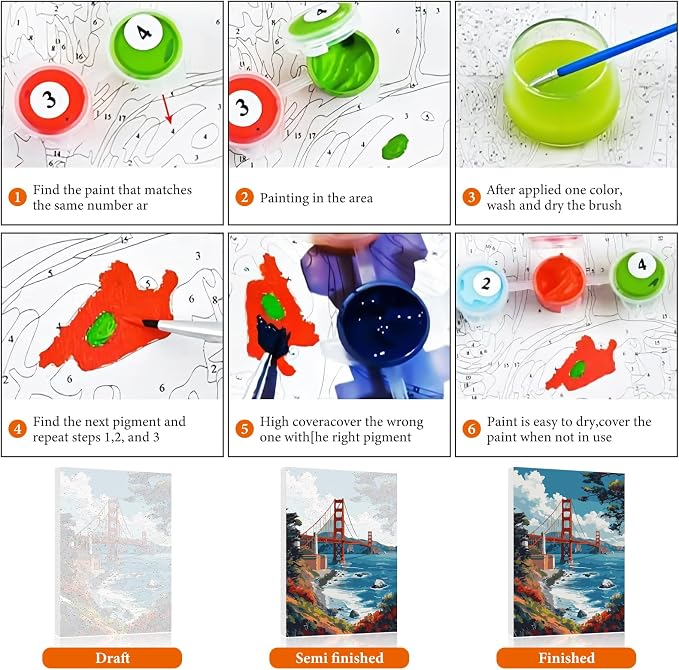Fountor Paint by Numbers Kit for Adults Beginner, San Francisco Scenery Oil - Image 6