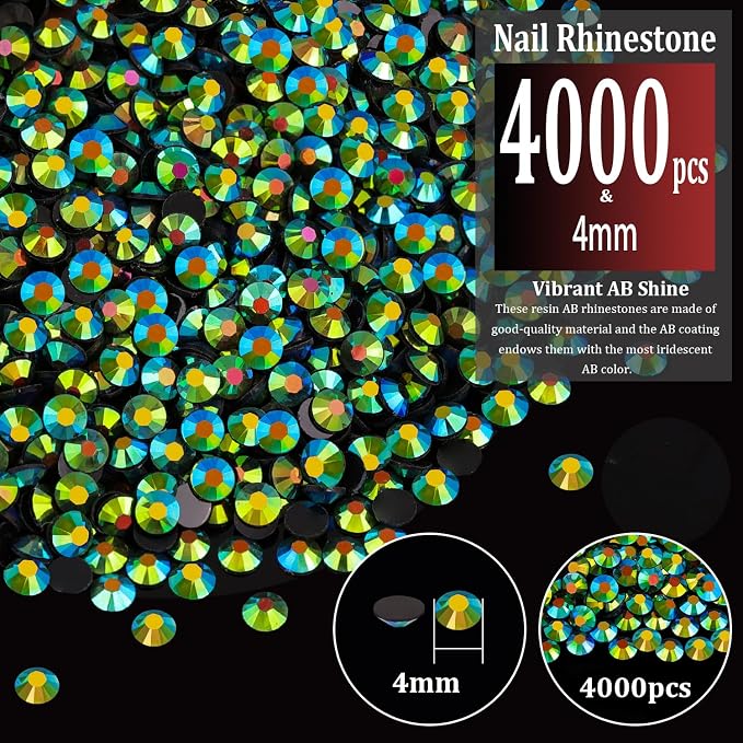 4000pcs 4mm Resin Rhinestones Bulk, Emerald Black AB Flatback Round Jelly - Image 2