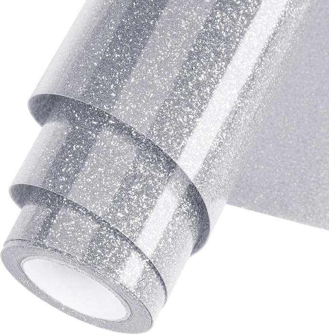 Silver Glitter HTV Heat Transfer Vinyl Roll 12inch x 10 ft by WOOGLITTER