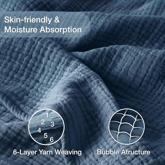 100% Cotton Muslin Blanket King 108" x 90", 6 Layers Breathable and Lightweight - Image 6