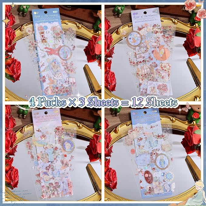 12 PCS Flowers Rose Themed Sticker, Decals - Image 3