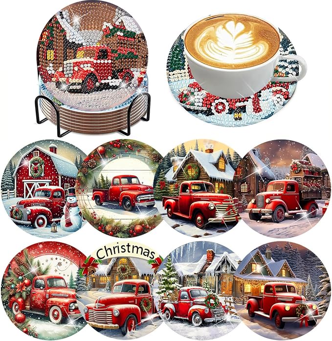 ijbnhd 8 PCS Christmas Diamond Art Coasters Kit by ijbnhd
