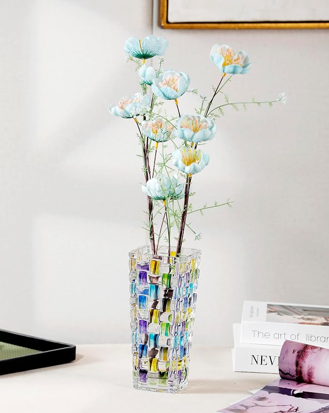 Magcolor Hand Painted Blue Woven Glass Vase -Crystal Flower Vase- 7.7 inch - Image 7