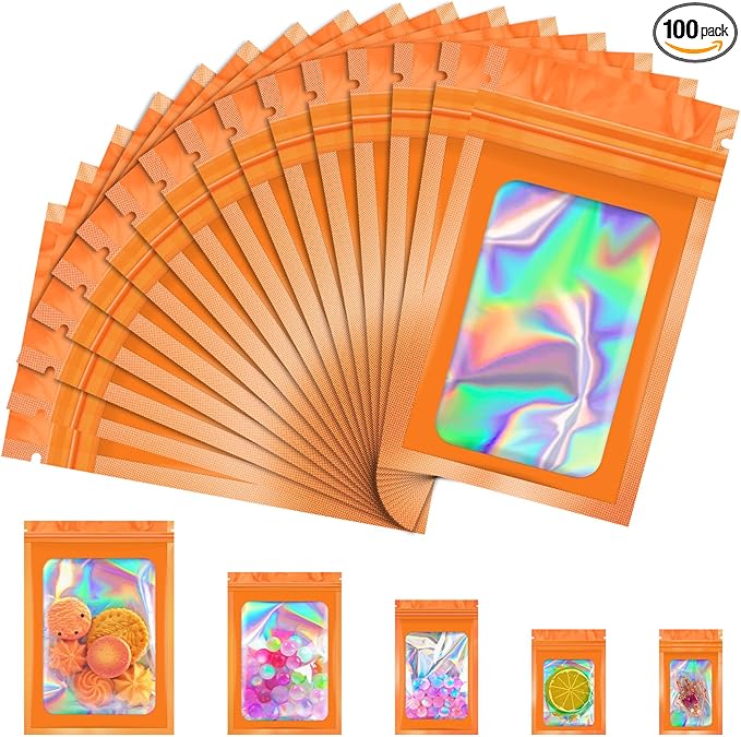 JETMORE 100 Pcs Mylar Bags, Smell Proof Bags Foil Pouch, Holographic Resealable by Jetmore