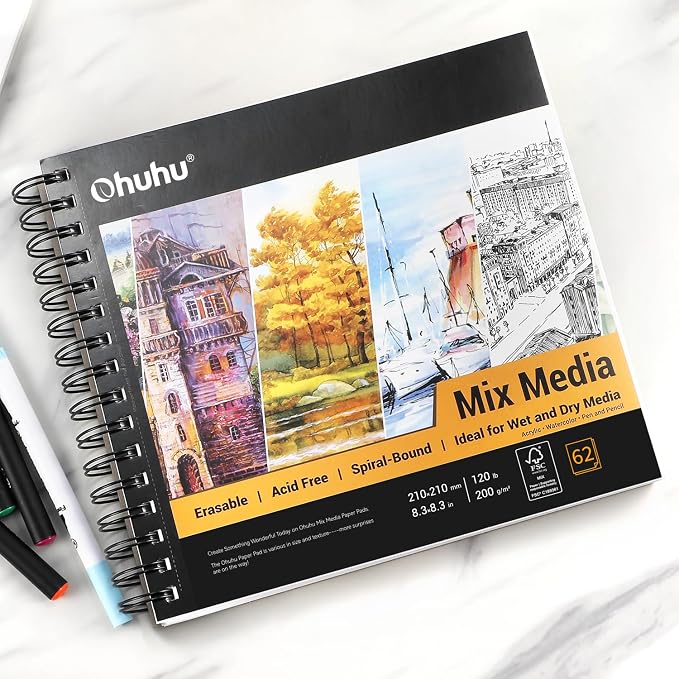 Ohuhu Mix Media Pad, 8.3" x 8.3" Mixed Media Art Sketchbook, 120 LB/200 GSM - Image 7