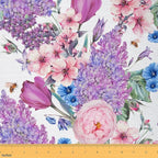Watercolor Flowers Fabric by The Yard, Spring Wild Floral Bees Leaves Flannel by CastleFairy