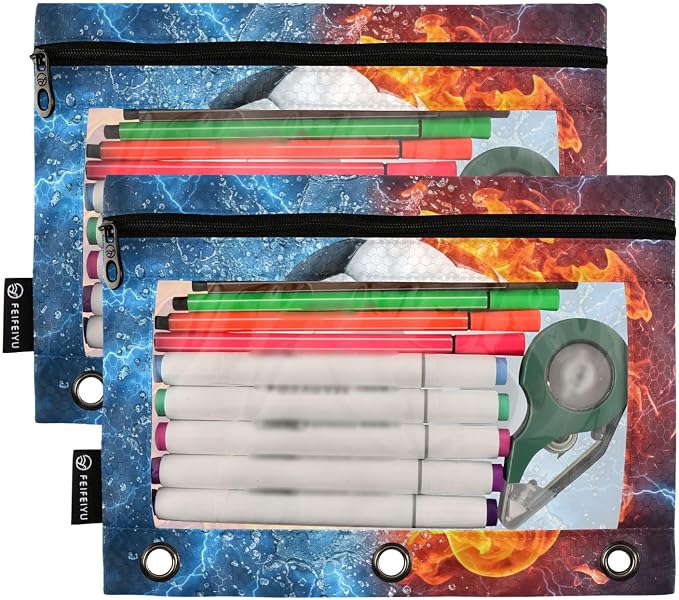 Soccer Ball Football Fire Water Pencil Pouch - Image 2