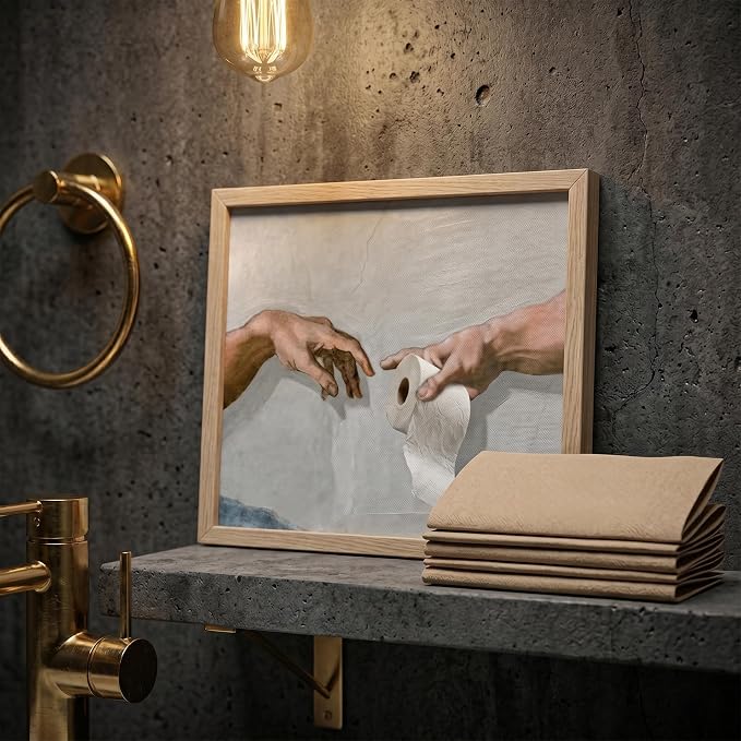 Funny Bathroom Wall Art, The Creation of Adam Toilet Paper Canvas Print - Image 8