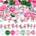 Tradder 200 Pcs Summer Flamingo Beach Beads Set Tropical Round Wood Charms by Tradder
