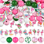 Tradder 200 Pcs Summer Flamingo Beach Beads Set Tropical Round Wood Charms by Tradder