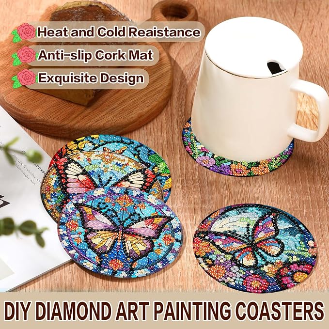 Axquilon 8 Pack Butterfly Diamond Art Coasters Kit - Image 3