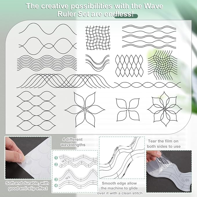 Kigley 2 Pcs Free Motion Quilting Templates Waves Acrylic Quilting Rulers - Image 3