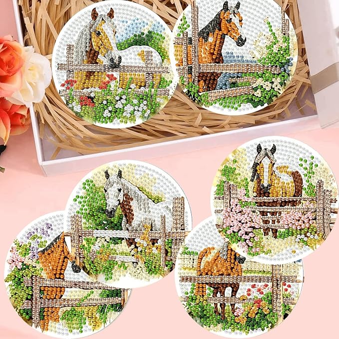 Zythron 8 Pack Horse Diamond Art Coasters, Diamond Painting Coasters Kits | - Image 7