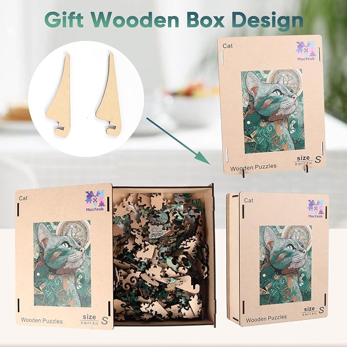 Mocfesk Wooden Puzzles for Adults, Cat Puzzles 208 Pieces | Unique Shaped - Image 7