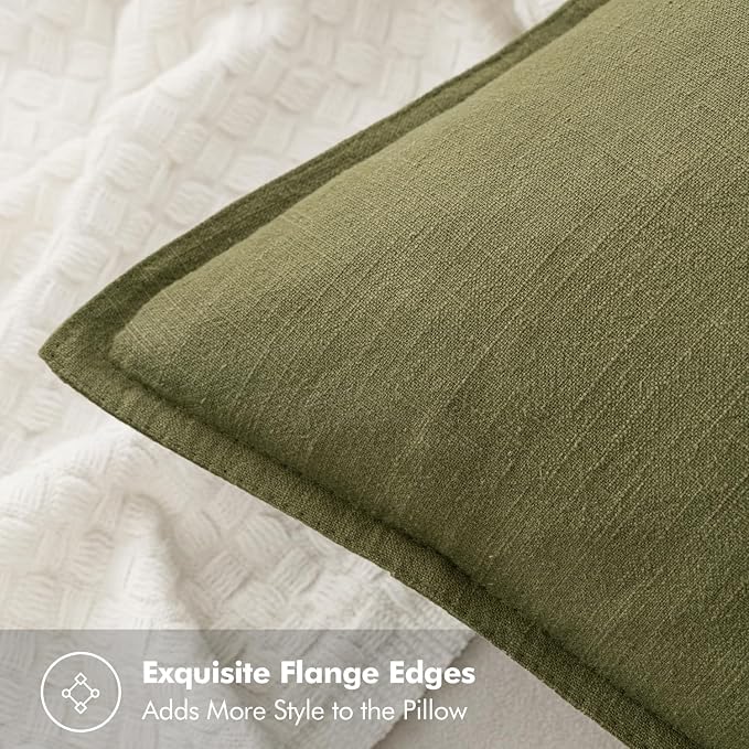 MIULEE Decorative Linen Pillow Covers 18x18 Inch Green ​Boho Farmhouse​ - Image 2