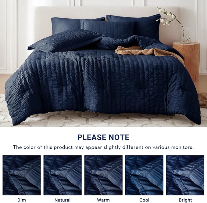 MUXHOMO 7 Pieces Queen Comforter Set, Seersucker Bed in a Bag Queen Size - Image 5