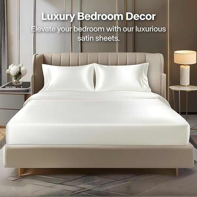 BEDELITE Satin Fitted Sheet and Pillowcases Set, Soft Similar to Silk Bottom - Image 2