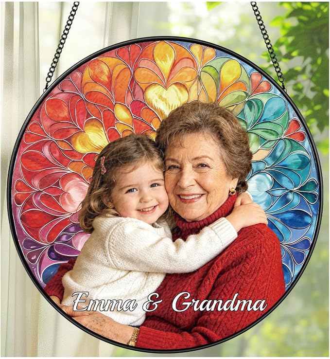 Personalized Grandma Stained Glass Suncatcher, Custom Photo Stained Glass by UNIGIFTIME