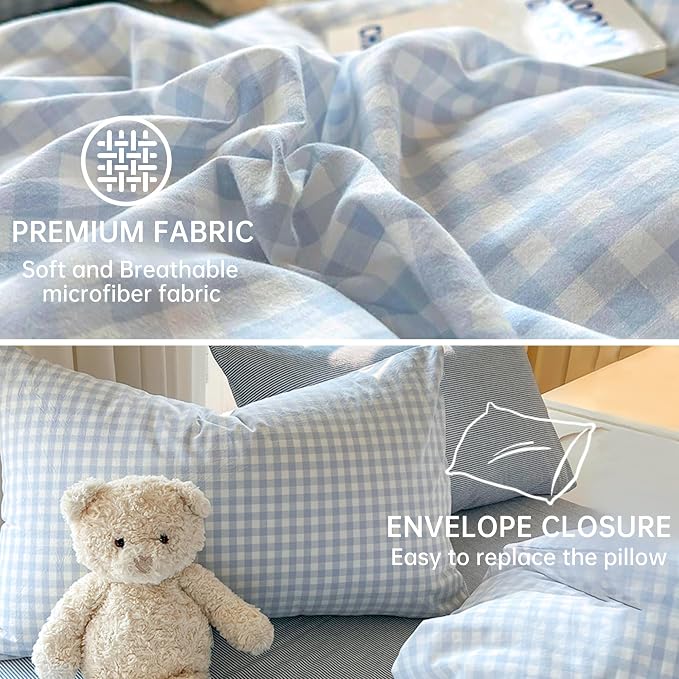 BOLINLIVING Gingham Duvet Cover Full Size, Microfiber Bedding Set - Image 5