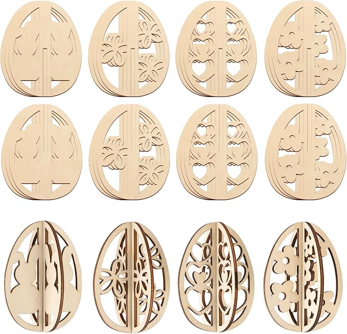 COCHIE DIY 3D Easter Eggs Wood Crafts to Paint, Paintable Unfinished Wooden by COCHIE