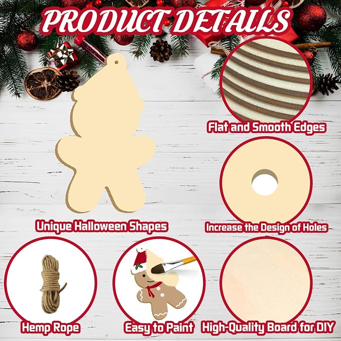 Large Size 7" Gingerbread Man Crafts Wooden Slices Unfinished Blank Wooden - Image 3