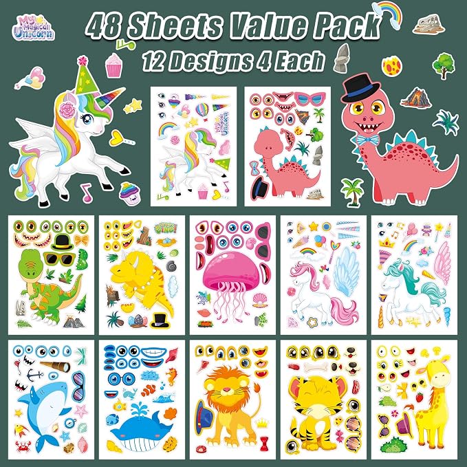 48 Sheets Create Funny Mixed Animals Stickers, Make a Face Stickers - Image 4