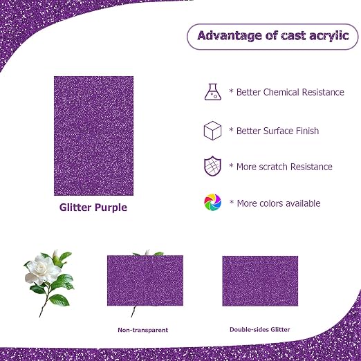 2 Pack 8'' x 12'' Glitter Purple Acrylic Sheet, 3mm Thick Acrylic Plexiglass - Image 5