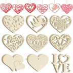 36PCS Wooden Heart Ornaments to Paint Valentine's Day Craft, 9 Styles DIY Blank by Sophena