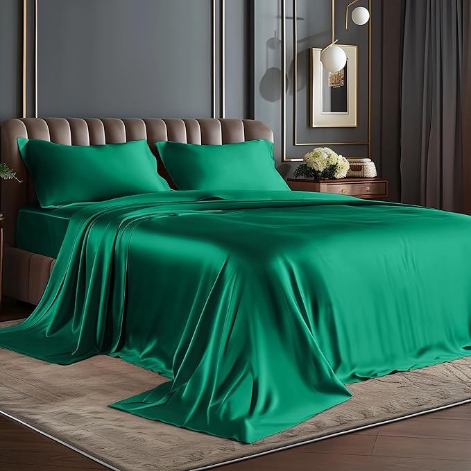 BEDELITE Satin Sheets Full Size Bed Set, Luxury Soft Dark Green Silky Sheets by BEDELITE