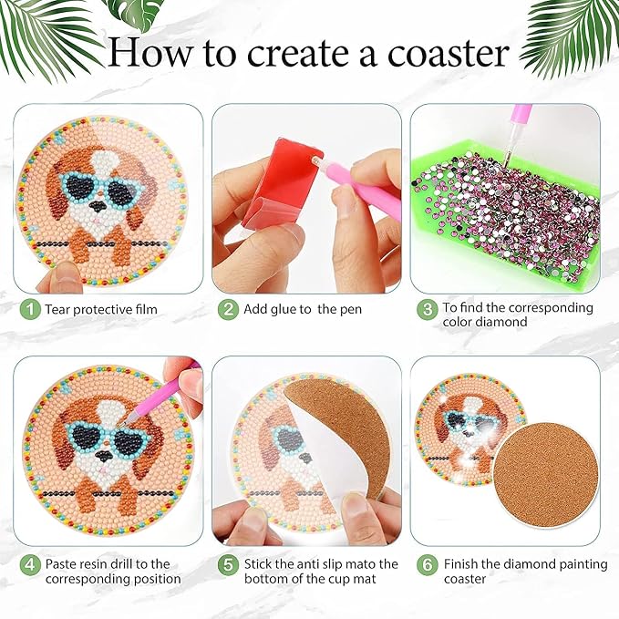 EWJRNSF 8 PCS Diamond Art Coasters Kit, Small Diamond Painting Coasters - Image 3