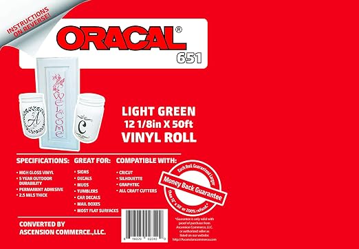 12.125" x 50ft Roll of Oracal 651 Light Green Craft Vinyl - Image 2