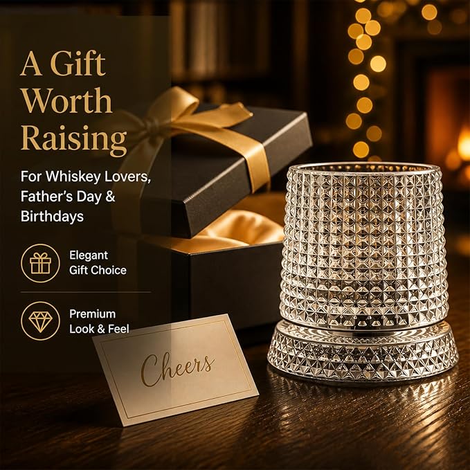 Rotating Whiskey Glass with Large Ice Ball Mold, Single Spinning Crystal - Image 9