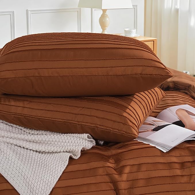 NEXHOME PRO Duvet Cover Full, Brunt Orange 3 Pieces Boho Tufted Duvet Cover Set - Image 8