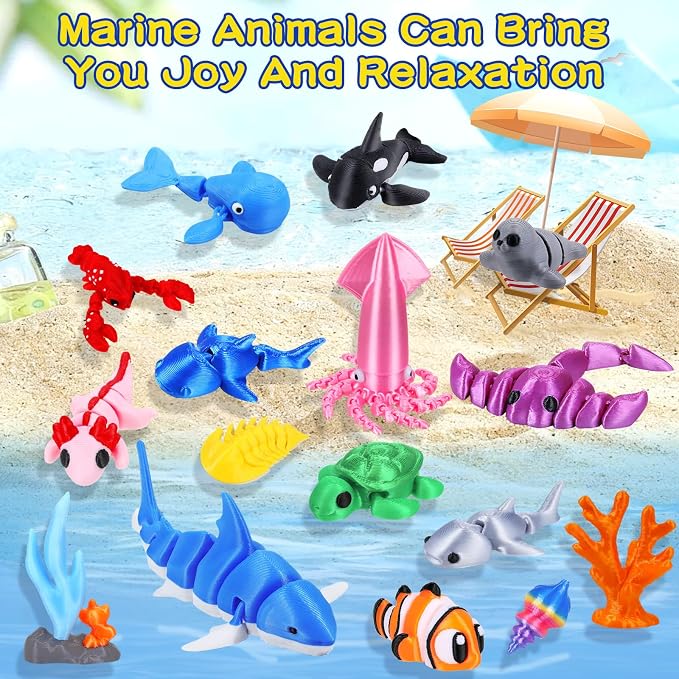 ywevyezc 25 Pcs 3D Printed Ocean Animals Set, Flexible Articulated Mini Sea - Image 4