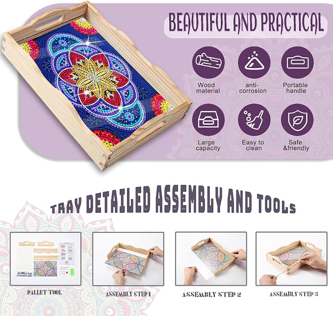 EWJRNSF Diamond Art Kits for Adults Wooden Serving Trays - Image 3