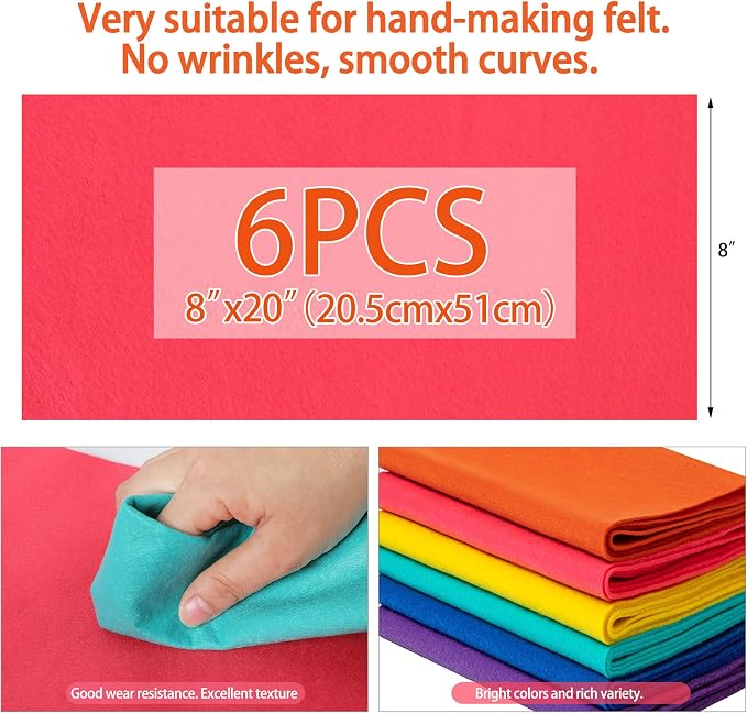HaoFeiJH 6 Rolls 8"x20" Soft Felt Fabric Sheets, 1.6mm Thick, and Projects - Image 3