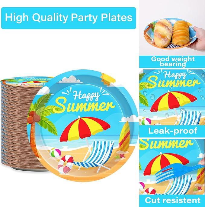 50 Guests Beach Plates and Napkins Party Supplies Summer Birthday Party - Image 4