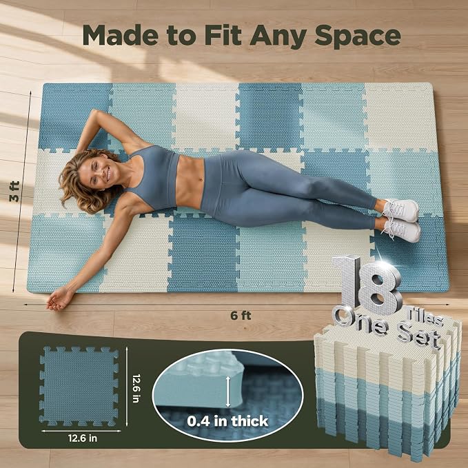 AIRHOP 18 PCS Gym Floor Mat, EVA Foam Puzzle Gym Mat, High-Density Interlocking - Image 2