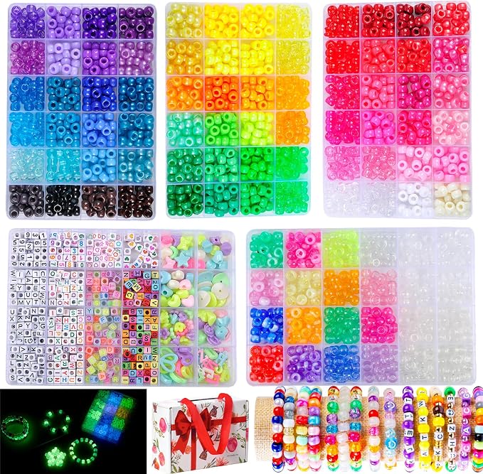 SJZWSD 5 Boxes Bracelet Making Kit Pony Beads, 6x9mm Kandi Rave Beads & Hair by SJZWSD