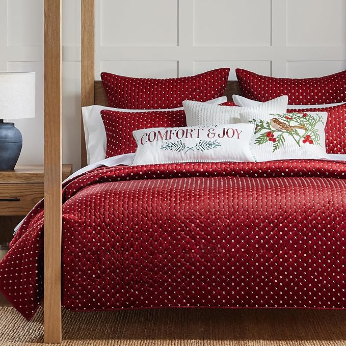 Levtex Home - Cross Stitch Velvet Red Quilt Set - Full/Queen Quilt + Two - Image 4