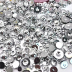 Sqqzuie1500PCS 3-14mm Shiny Silver Flatback Pearls, 150g Half-Round ABS Pearls by Sqqzuie