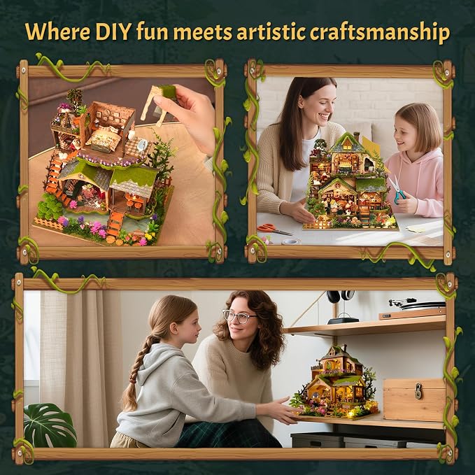 DIY Miniature House Kit with LED Lights, Forest Adventure Wooden Mini House - Image 3